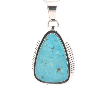 Genuine Kingman Turquoise Pendant by Navajo Artist Edison Piaso