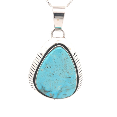 Genuine Kingman Turquoise Sterling Silver Navajo Pendant