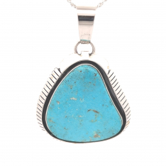 Native American Jewelry Genuine Kingman Turquoise Nugget Sterling Silver Pendant
