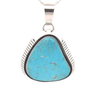 Native American Jewelry Genuine Kingman Turquoise Nugget Sterling Silver Pendant