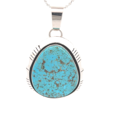 Native American Jewelry Genuine Kingman Turquoise Sterling Silver Pendant