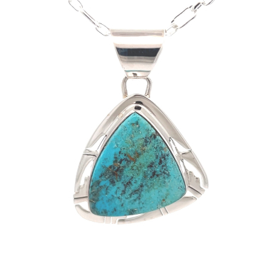 Native American Jewelry Genuine Kingman Turquoise Sterling Silver Pendant