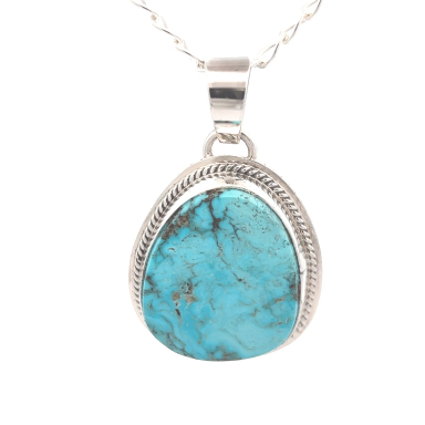 Genuine Kingman Turquoise Sterling Silver Native American Pendant