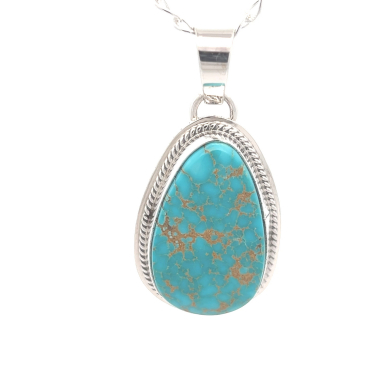 Genuine Kingman Turquoise Nugget Sterling Silver Native American Pendant