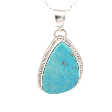 Genuine Kingman Turquoise Nugget Sterling Silver Navajo Pendant