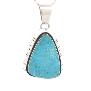 2 7/8" Long Genuine Kingman Turquoise Sterling Silver Navajo Pendant