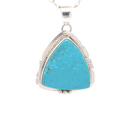 Navajo Jewelry Genuine Kingman Turquoise Sterling Silver Pendant