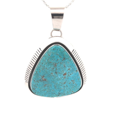 2 3/4" Long Genuine Kingman Turquoise Sterling Silver Native American Pendant