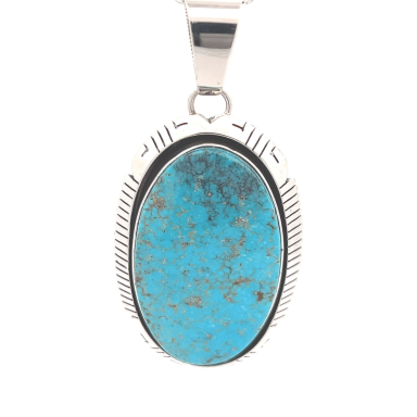 3" Long Genuine Kingman Turquoise Sterling Silver Native American Pendant
