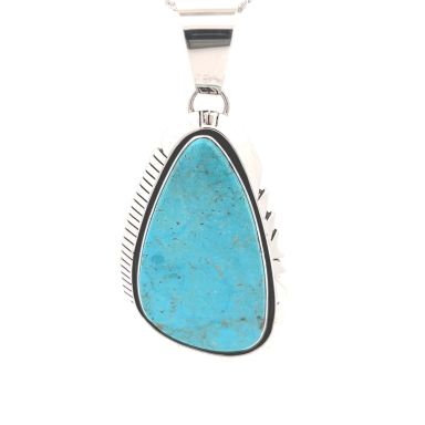 3" long Genuine Kingman Turquoise Sterling Silver Pendant