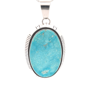 3 1/8" Long Genuine Kingman Turquoise Sterling Silver Native American  Pendant