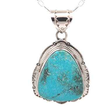Genuine Kingman Turquoise Sterling Silver Navajo Pendant
