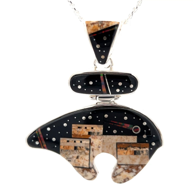 Calvin Begay Starry Night at the Pueblo Bear Design Pendant