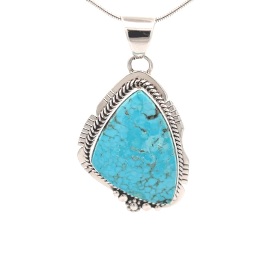 Genuine Kingman Turquoise Sterling Silver Native American  Pendant