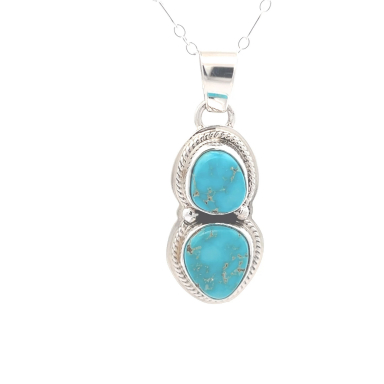 Genuine Blue Kingman Turquoise Sterling Silver Native American Pendant