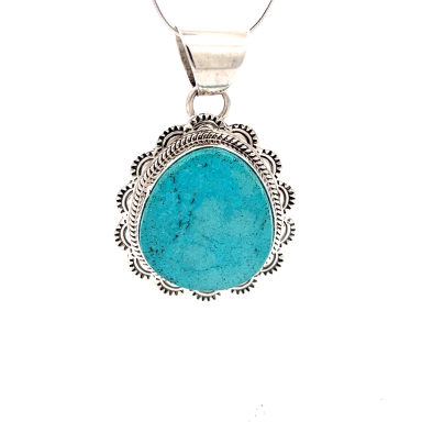 Native American Jewelry Genuine Kingman Turquoise Sterling Silver Pendant