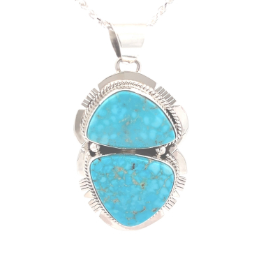 Genuine Kingman Turquoise Sterling Silver Navajo Pendant