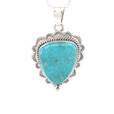 Genuine Kingman Turquoise Sterling Silver Navajo Pendant