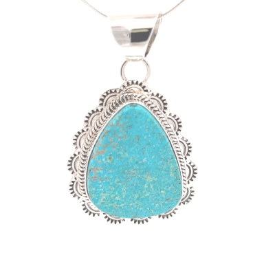 Genuine Kingman Turquoise Sterling Silver Navajo Pendant