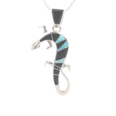 Calvin Begay Genuine Acoma Jet Sterling Silver Gecko Pendant