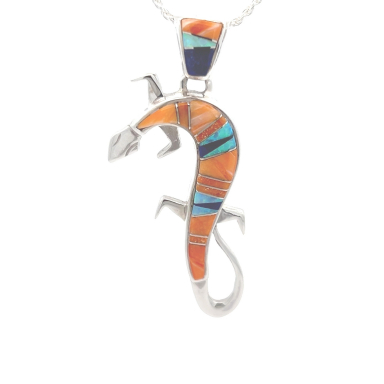 Calvin Begay Genuine Spiny Oyster Shell Sterling Silver Gecko Pendant