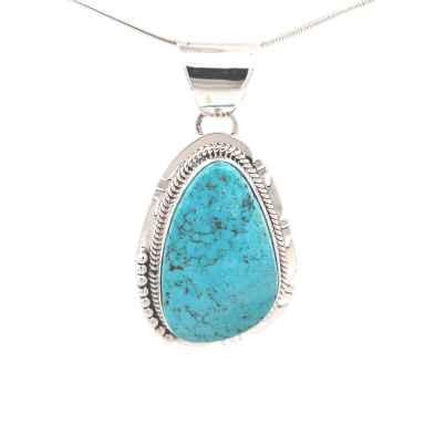 Genuine Kingman Turquoise Sterling Silver Navajo Pendant