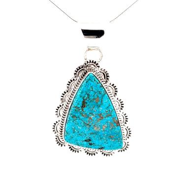 Navajo Jewelry Genuine Kingman Turquoise Sterling Silver Pendant