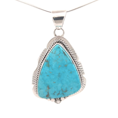 Navajo Jewelry Genuine Kingman Turquoise Sterling Silver Pendant