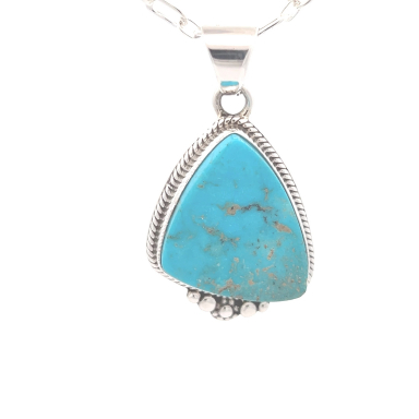 Navajo Jewelry Genuine Kingman Turquoise Sterling Silver Pendant