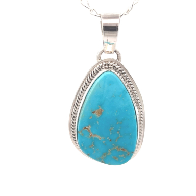 Genuine Kingman Blue Turquoise Sterling Silver Pendant