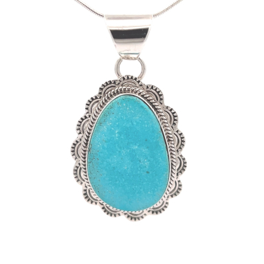 Native American Jewelry Genuine Kingman Turquoise Sterling Silver Pendant