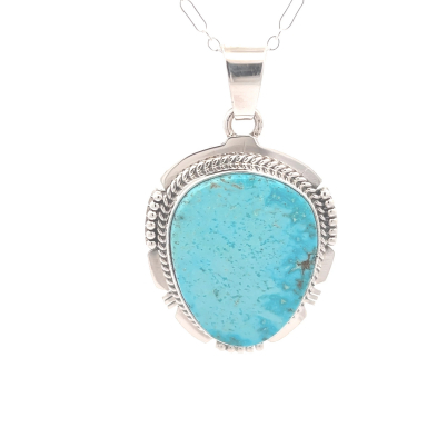 Genuine Kingman Turquoise Sterling Silver Navajo Pendant