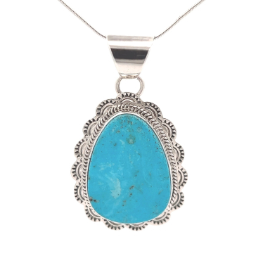 Genuine Kingman Turquoise Sterling Silver Navajo Pendant