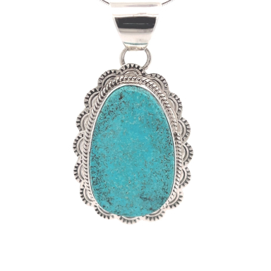 Genuine Kingman Turquoise Sterling Silver Native American Pendant