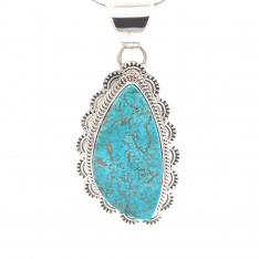 Genuine Kingman Turquoise Sterling Silver Native American Pendant