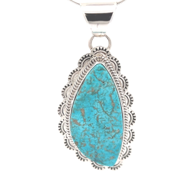 Genuine Kingman Turquoise Sterling Silver Native American Pendant