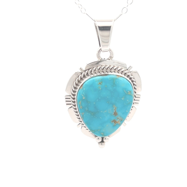 Genuine Blue Kingman Turquoise Sterling Silver Native American Pendant