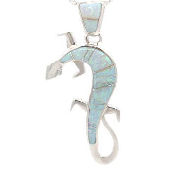 Calvin Begay Fire and Ice Opal Sterling Silver Gecko Pendant