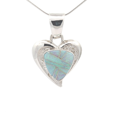 Calvin Begay Fire and Ice Opal Sterling Silver Heart Pendant