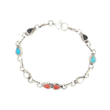 Zuni Indian Jewelry Genuine Gemstones Sterling Silver Bracelet