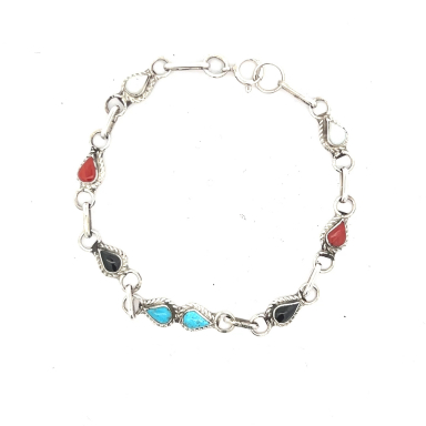 Genuine Gemstones Sterling Silver Zuni Indian Bracelet