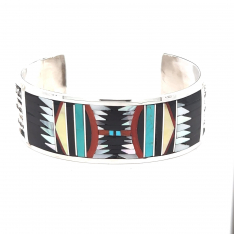 Zuni Indian Jewelry 8" Bracelet Genuine Gemstones Sterling Silver Bracelet