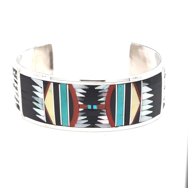 Zuni Indian Jewelry 8" Bracelet Genuine Gemstones Sterling Silver Bracelet