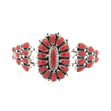 Zuni Indian Jewelry Genuine Coral Sterling Silver Bracelet