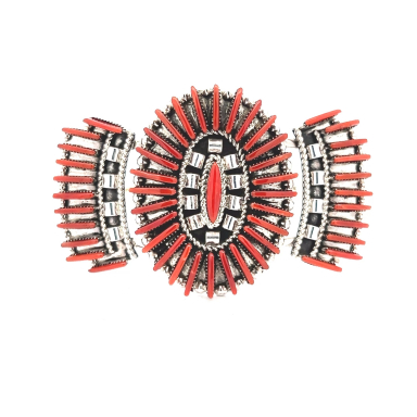 Zuni Indian Jewelry Genuine Coral Needle Point Design Sterling Silver Bracelet