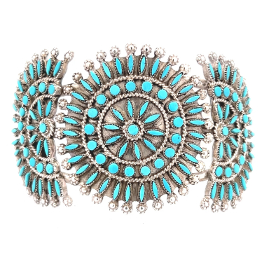 Zuni Indian Jewelry Genuine Sleeping Beauty Turquoise Sterling Silver Bracelet