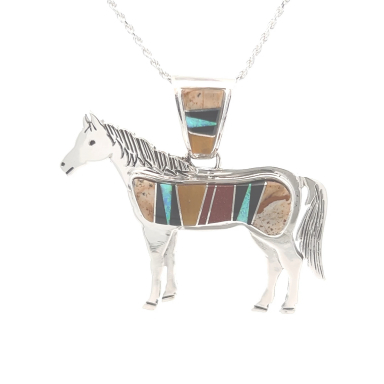 Navajo Artist Calvin Begay Genuine Picture Jasper Sterling Silver Horse Pendant
