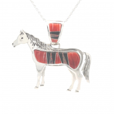 Calvin Begay Jewelry Genuine Spiny Oyster Shell Sterling Silver Horse Pendant