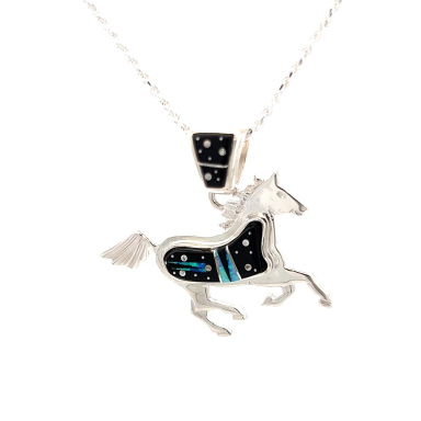 New Design! Calvin Begay Night Sky Sterling Silver Horse Pendant