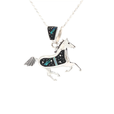 New Design! Calvin Begay Night Sky Sterling Silver Horse Pendant
